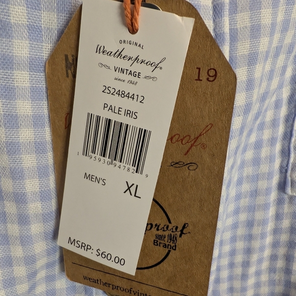 Original Waterproof Vintage Light Blue Gingham Casual Shirt NWT - Picture 2 of 5